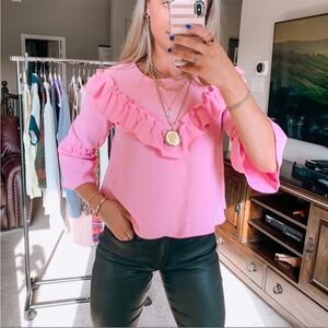 Zara Pink Ruffle Blouse Croquette